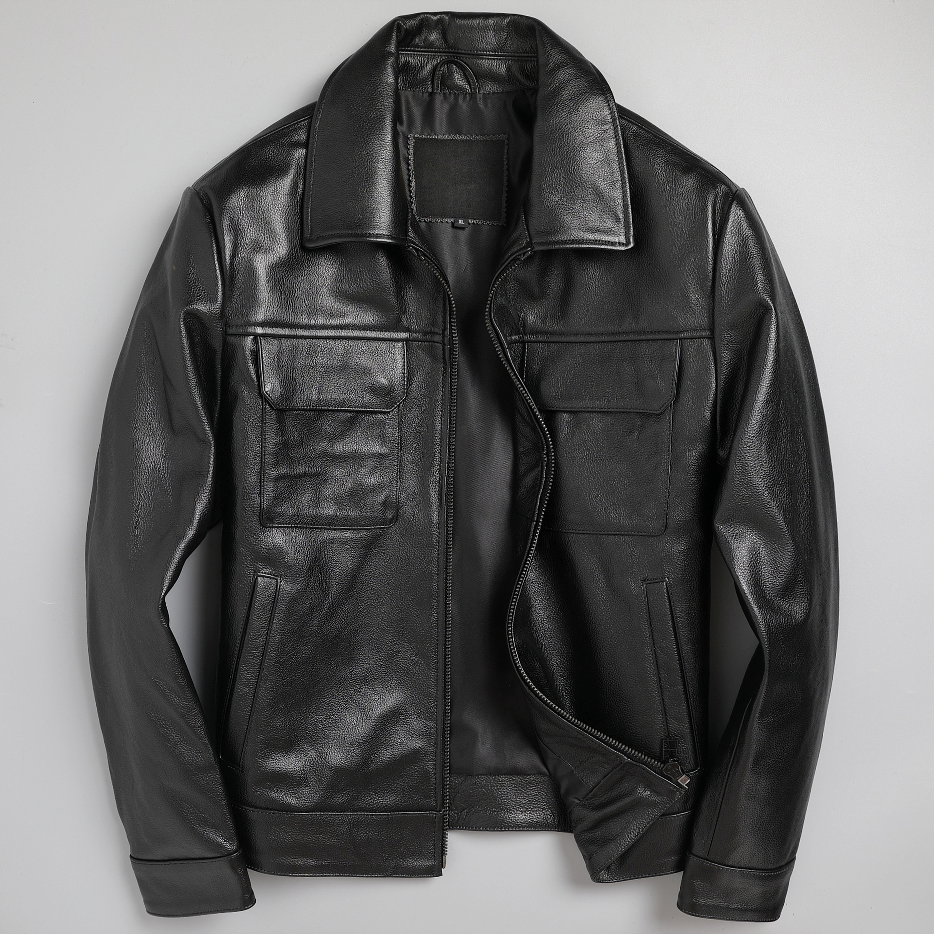 新款牛皮真皮皮衣男雷军同款翻领修身男士商务休闲大码春秋外套