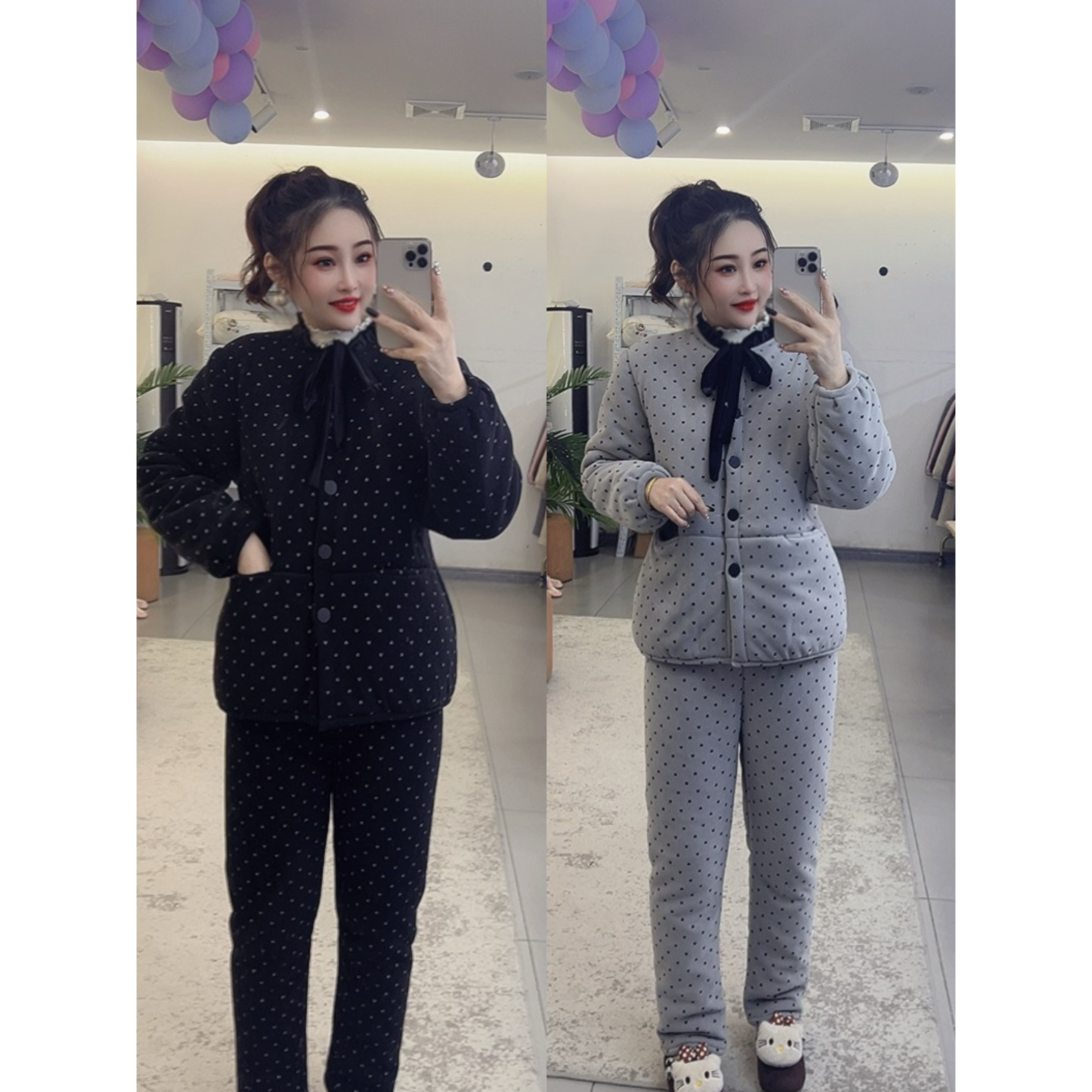 运补6 花嫂家冬季新款韩版爱心面包服可外穿家居服睡衣套装5366