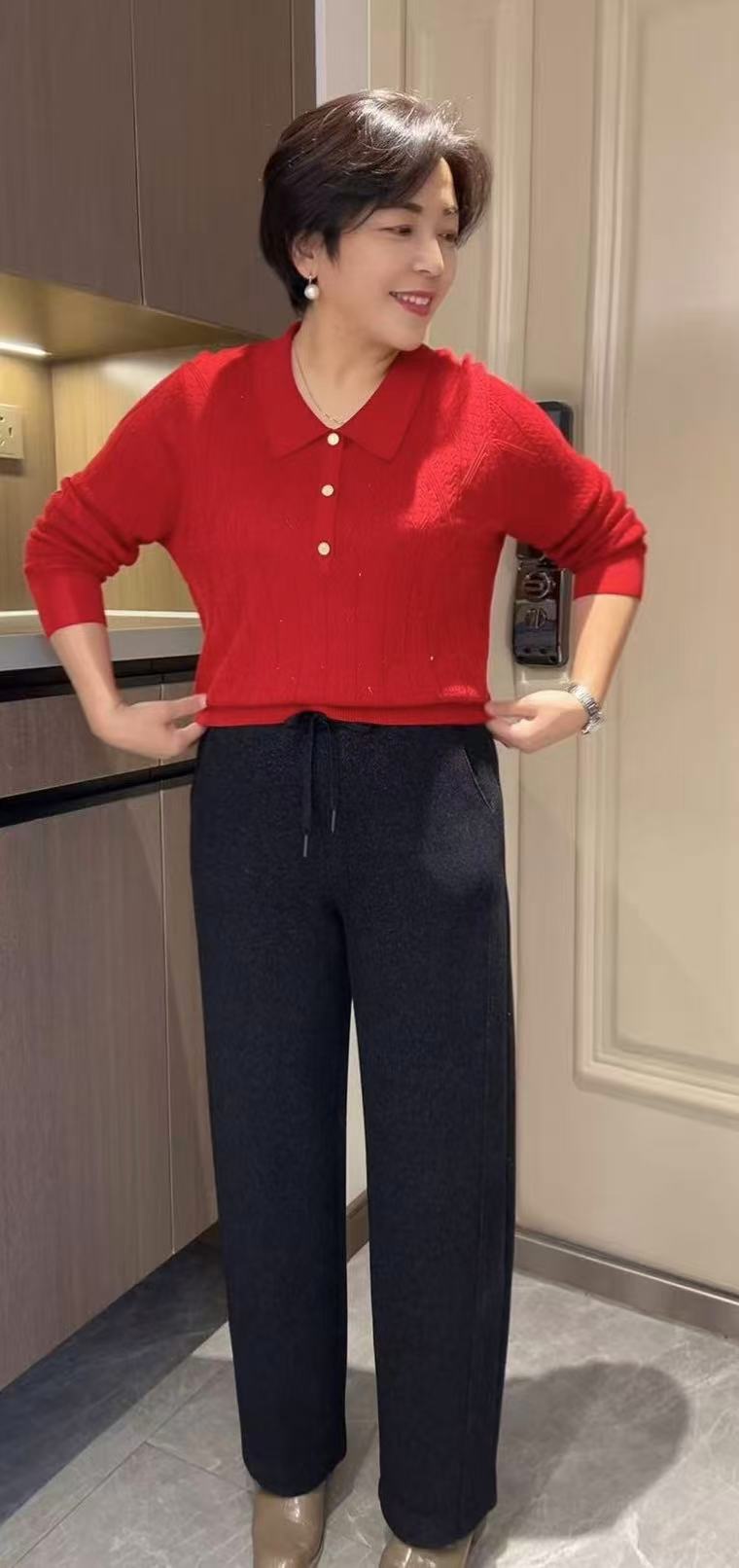 8753新款女士羊毛休闲直桶裤95左右