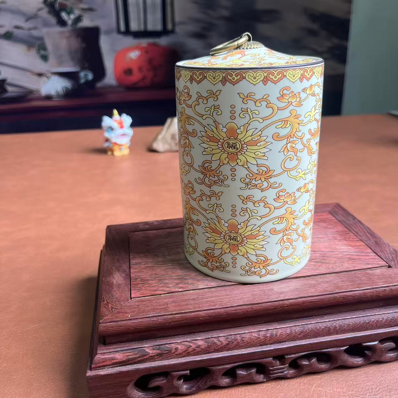 黄花 缠枝莲（福）直筒茶叶罐-6338