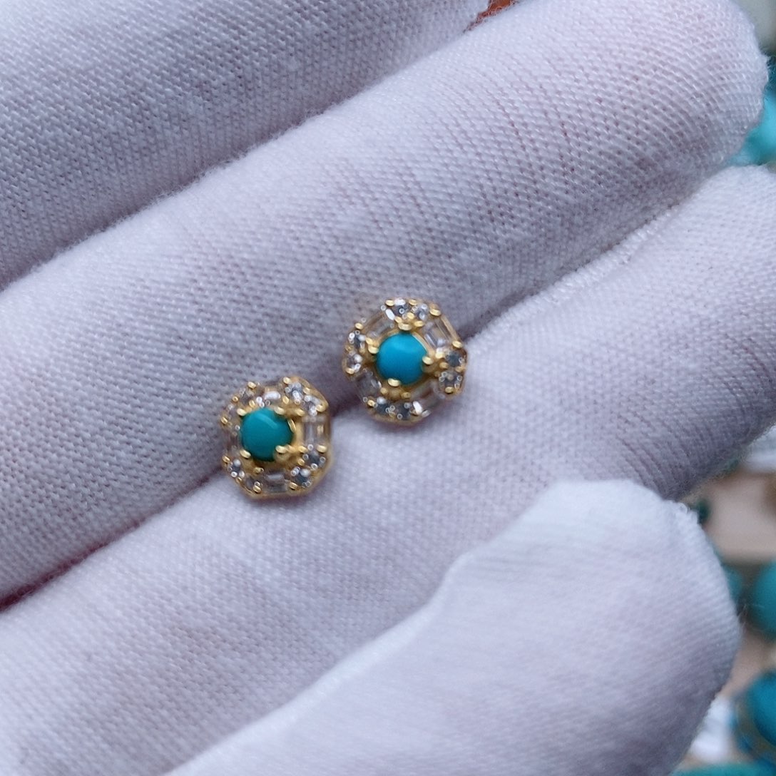 绿松石耳饰银S925镶嵌