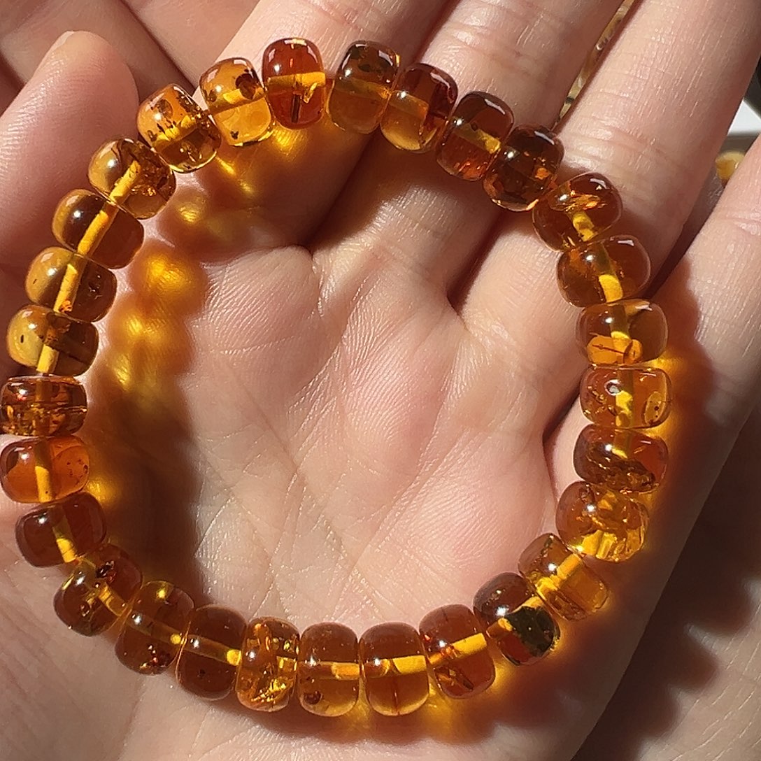 琥珀未镶嵌裸石花珀手串