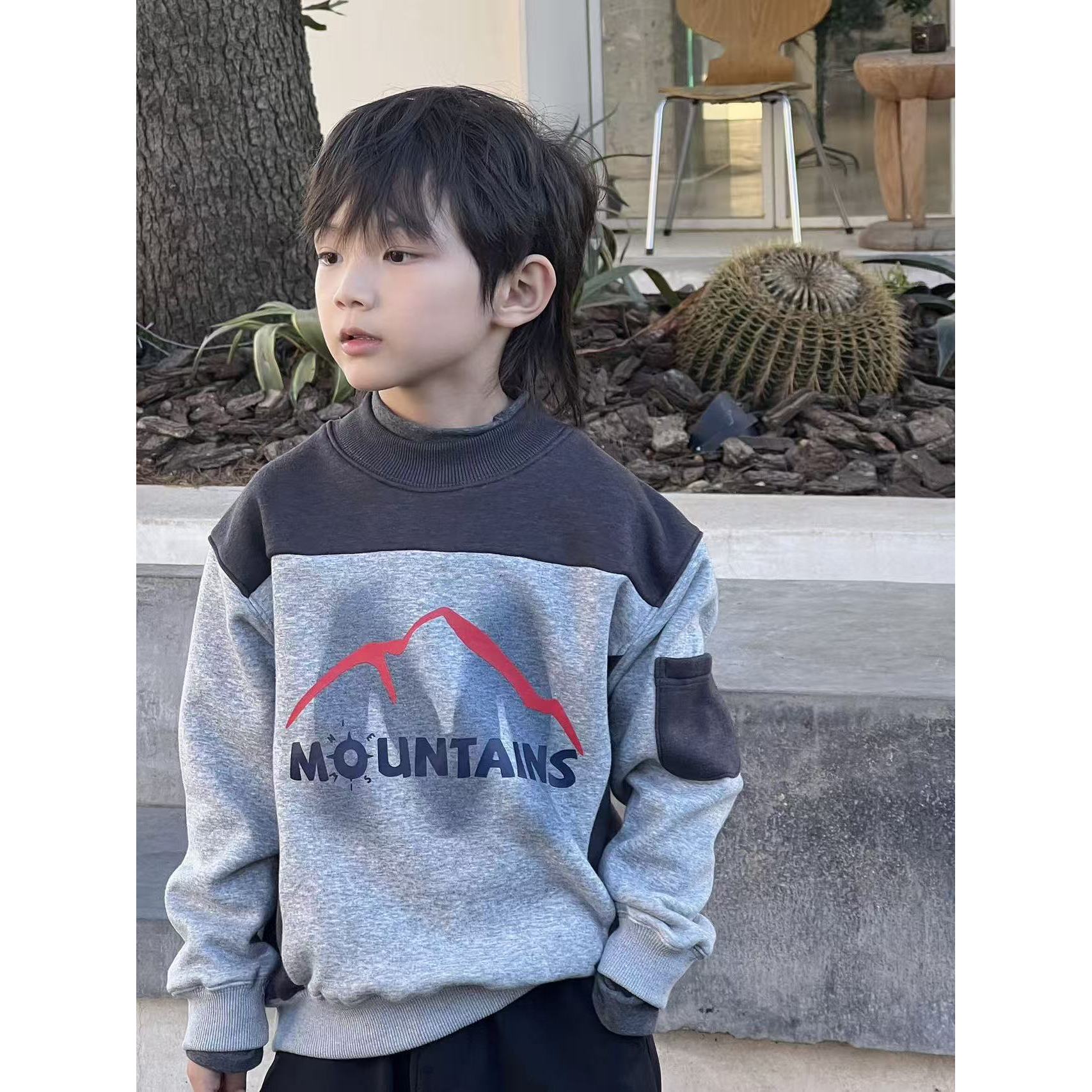 *7352【拼色山峰】时尚休闲百搭冬季儿童加绒卫衣
