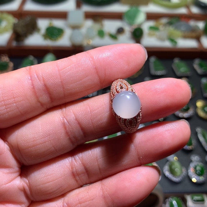 和田玉戒指银S925镶嵌