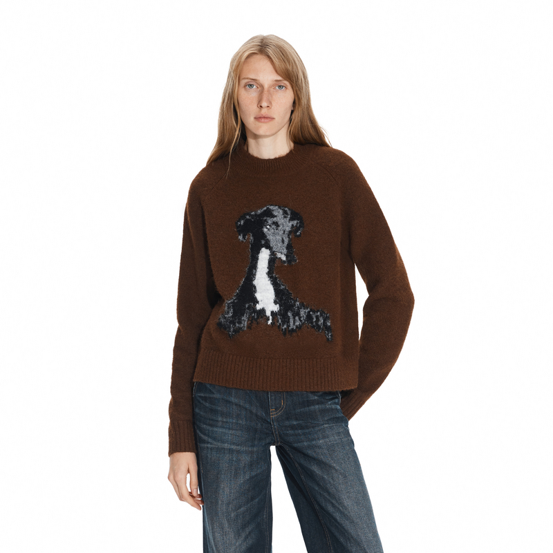 PUKI 复古灵缇犬提花 慵懒感圆领百搭套头毛衣