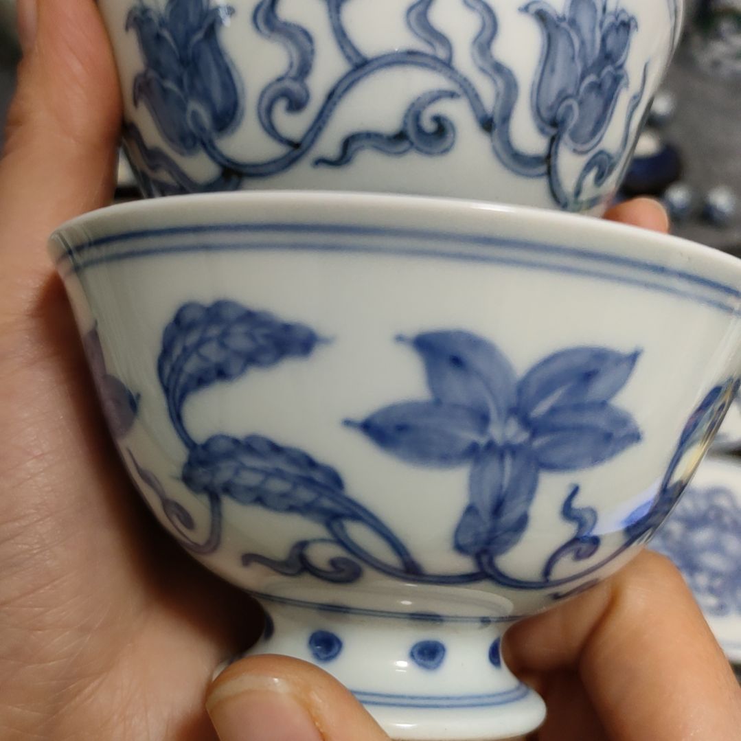 瓷片方*青花高脚杯二个二个