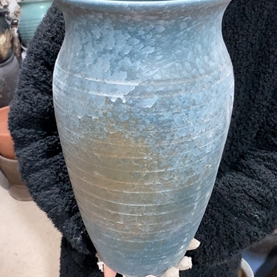 紫砂花盆口20高39，蓝泼墨，微瑕