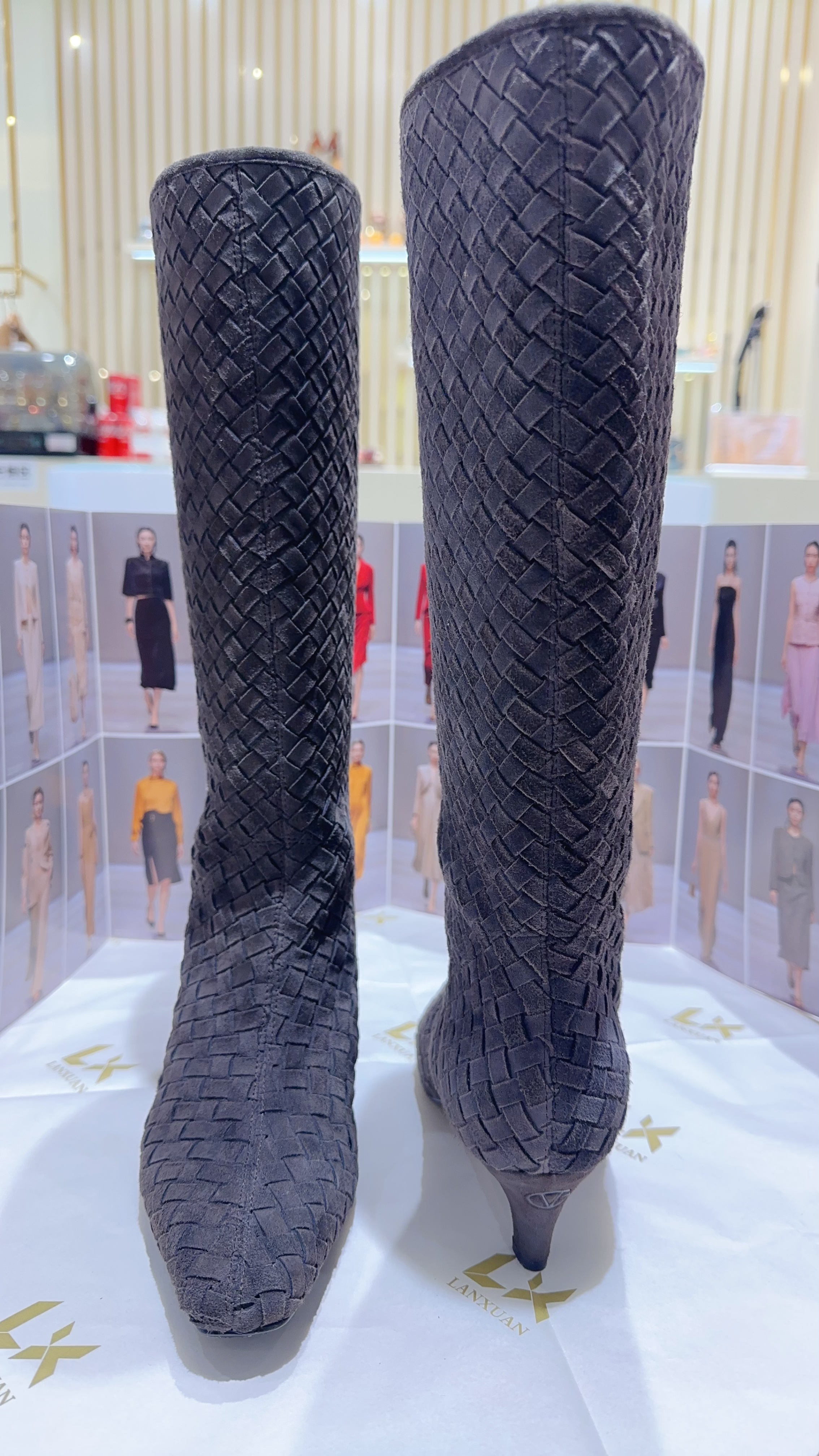 尖头高跟时装女士时装靴粗跟长筒过膝秋冬