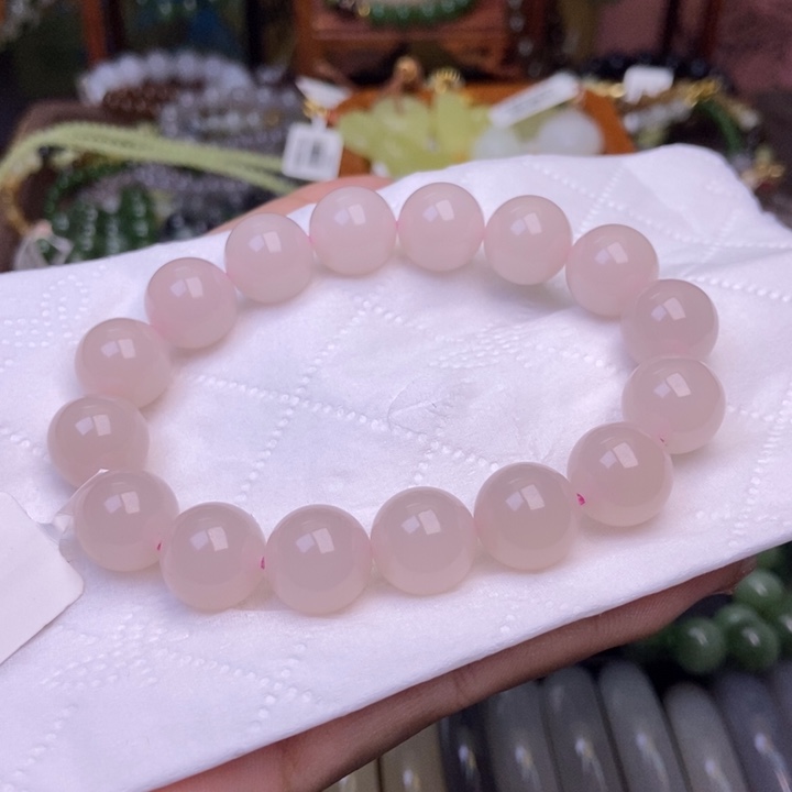 时***姐和田玉未镶嵌颈饰藕粉红粉老矿料熟色手串12mm