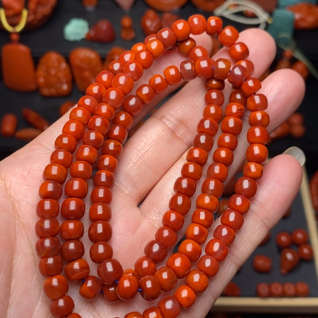 南红玛瑙锦红火焰纹精工老型108未镶嵌