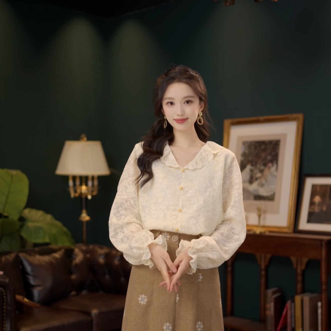 琦琦【清酒微甜】欧若风长袖衬衫女时尚休闲宽松上衣YE0708225