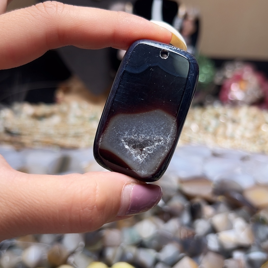 玛瑙/玉髓合金珠宝半成品d690 50*30m 黑玛瑙吊坠一颗