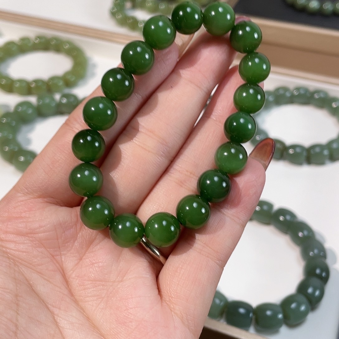 和田玉（碧玉）手链未镶嵌俄老料 10 冰猫 