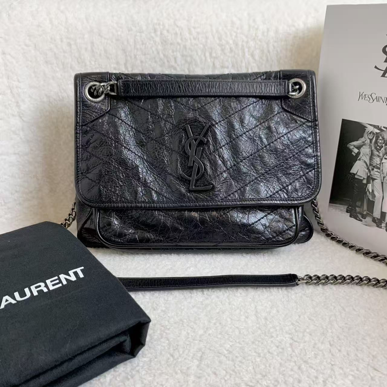 99新 YSL/圣罗兰 黑色D扣niki包 / 86397978/12期/代卖服务2512