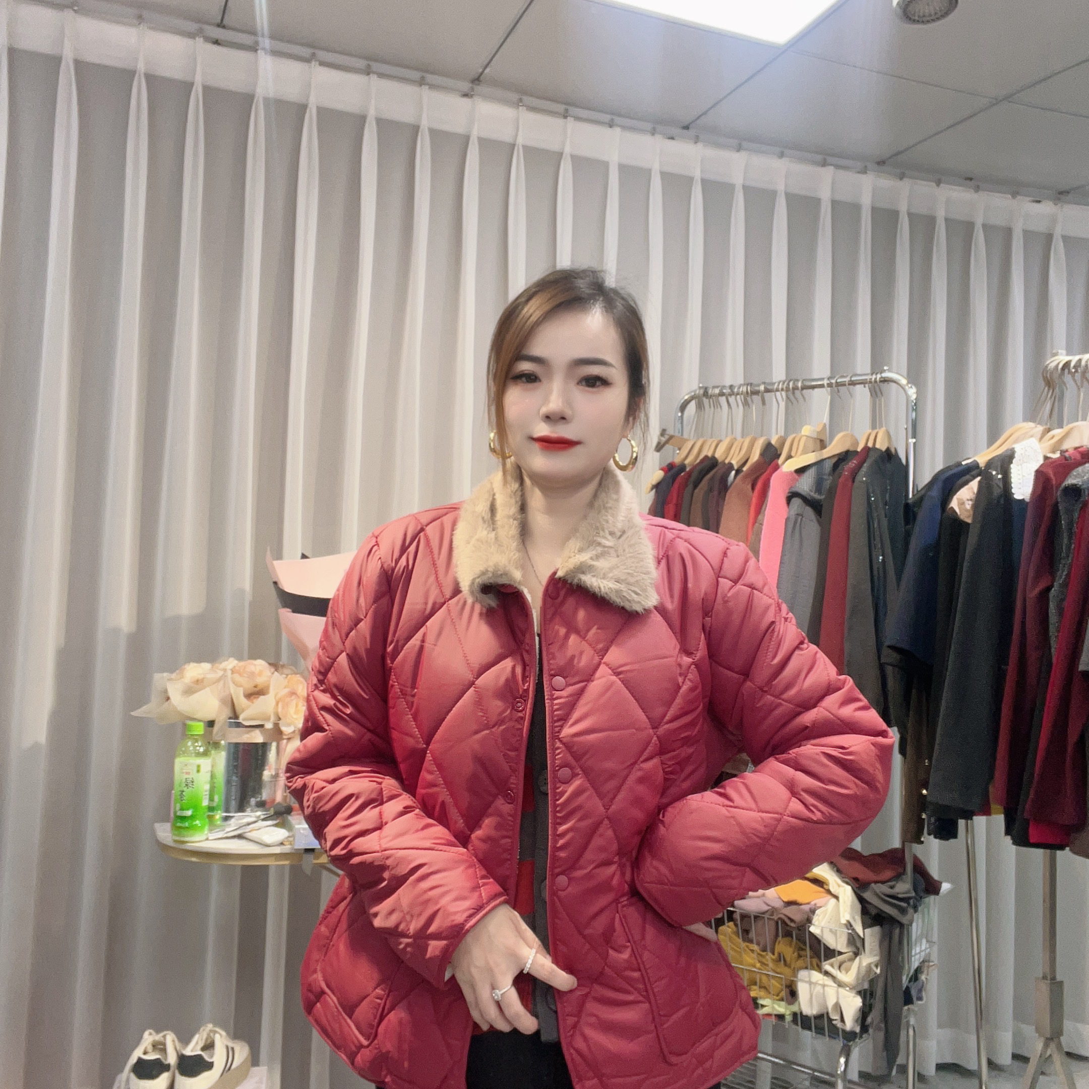 大美小美 秋季新款加绒加厚翻领中老年妈妈气质保暖棉衣