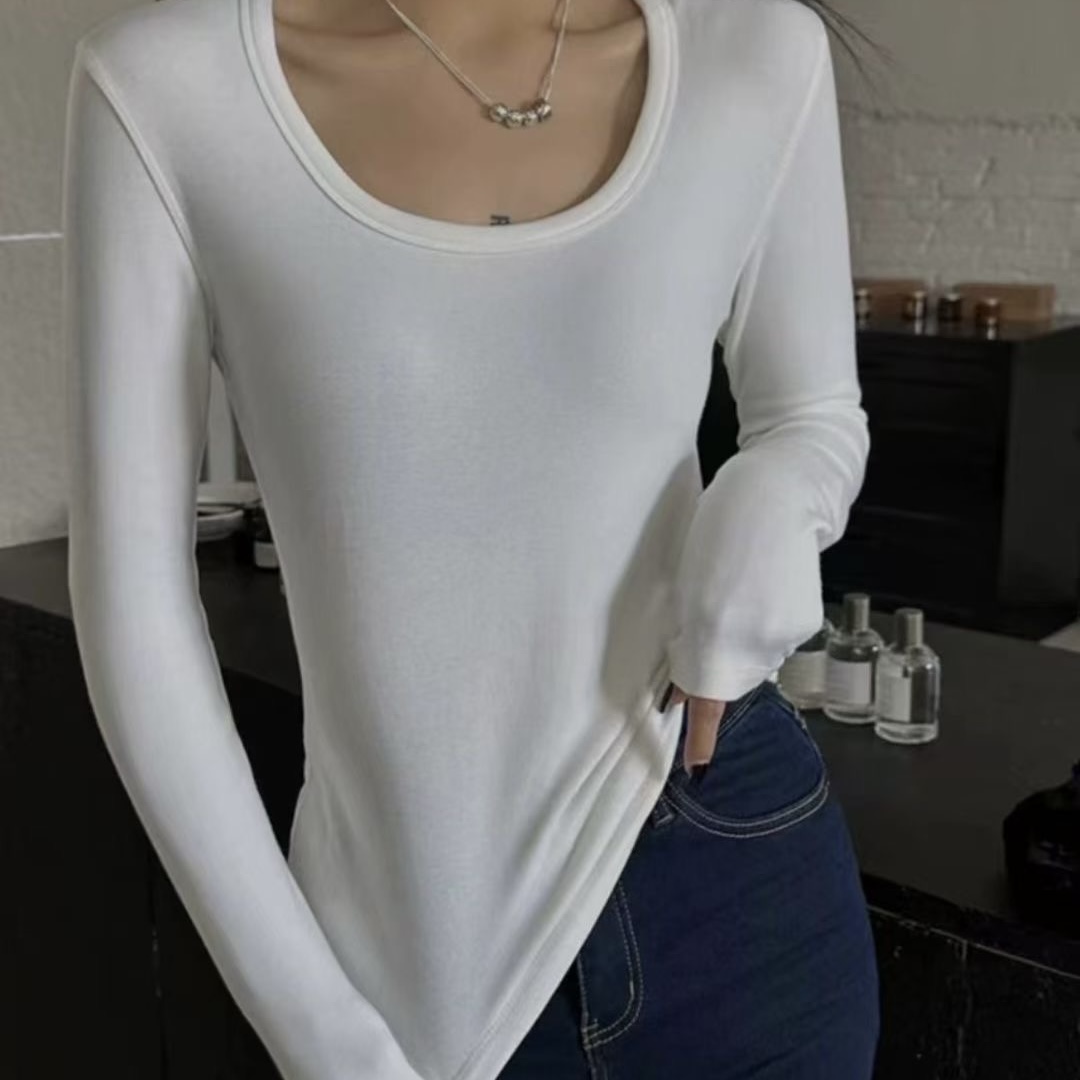 E念8012半高领常规圆领长袖纯色保暖T恤时尚女士加绒E念