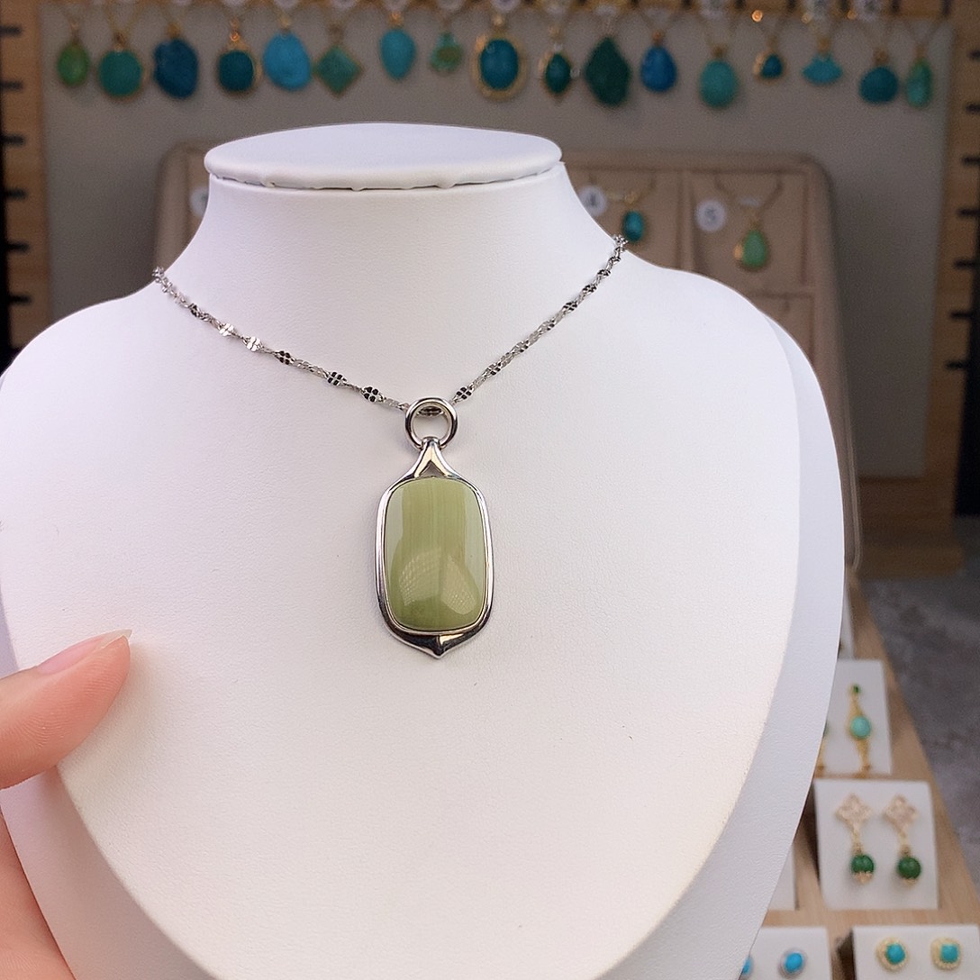 绿松石银S925镶嵌吊坠(不含链)