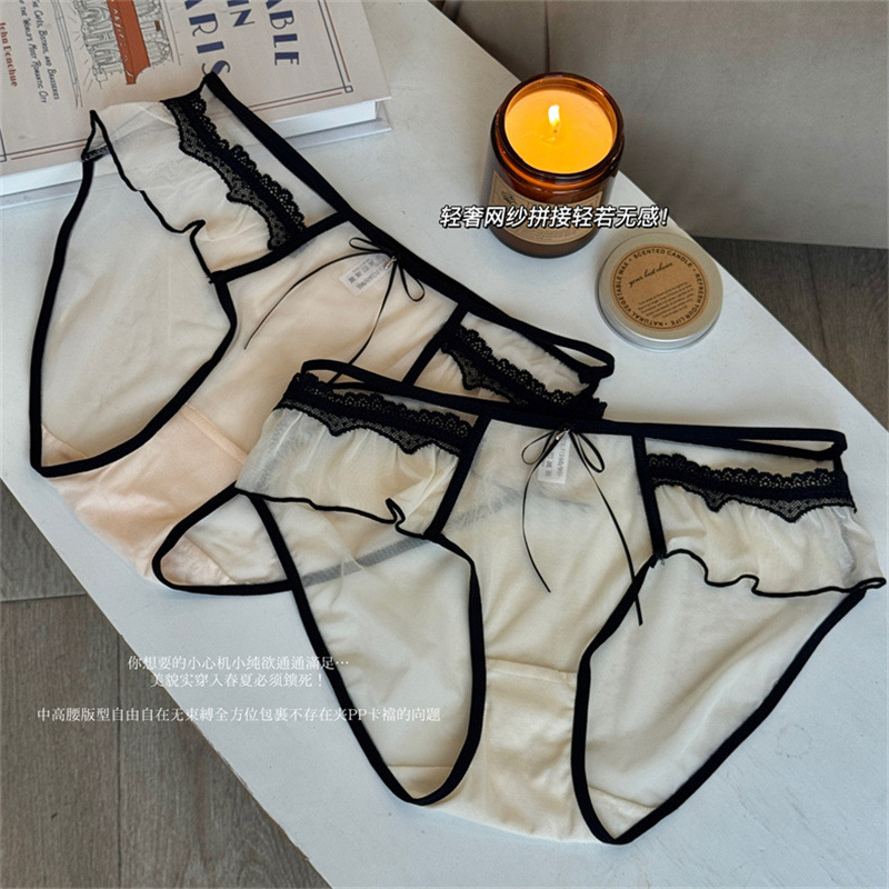 法式性感蕾丝女士内裤纯欲中腰四季薄款镂空少女三角裤厂家批发