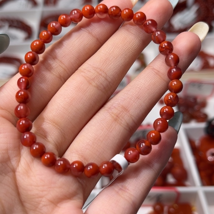 南红玛瑙未镶嵌手链玫红柿子红双色5mm
