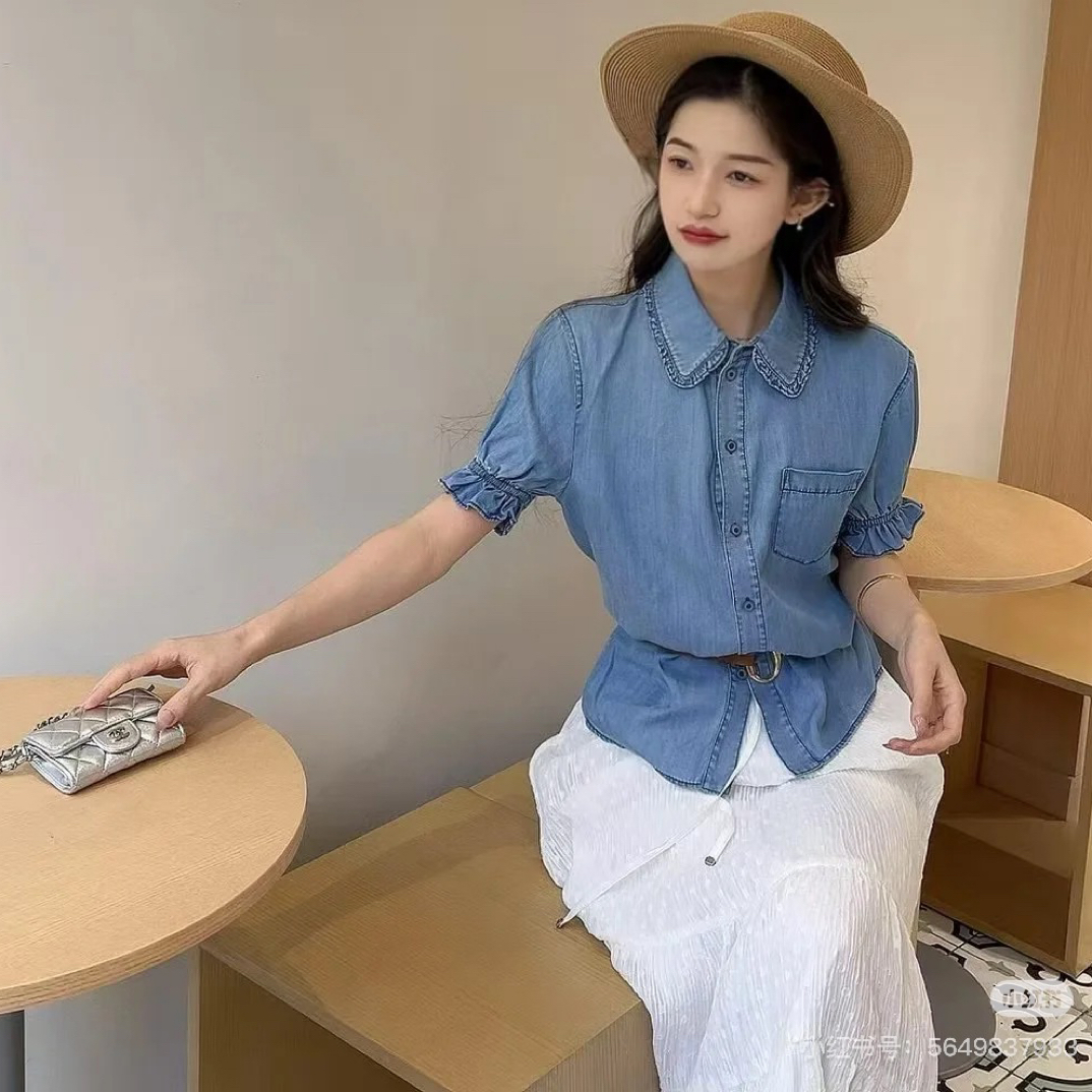 no退no换哥家新款法式薄软牛仔衬衫微瑕
