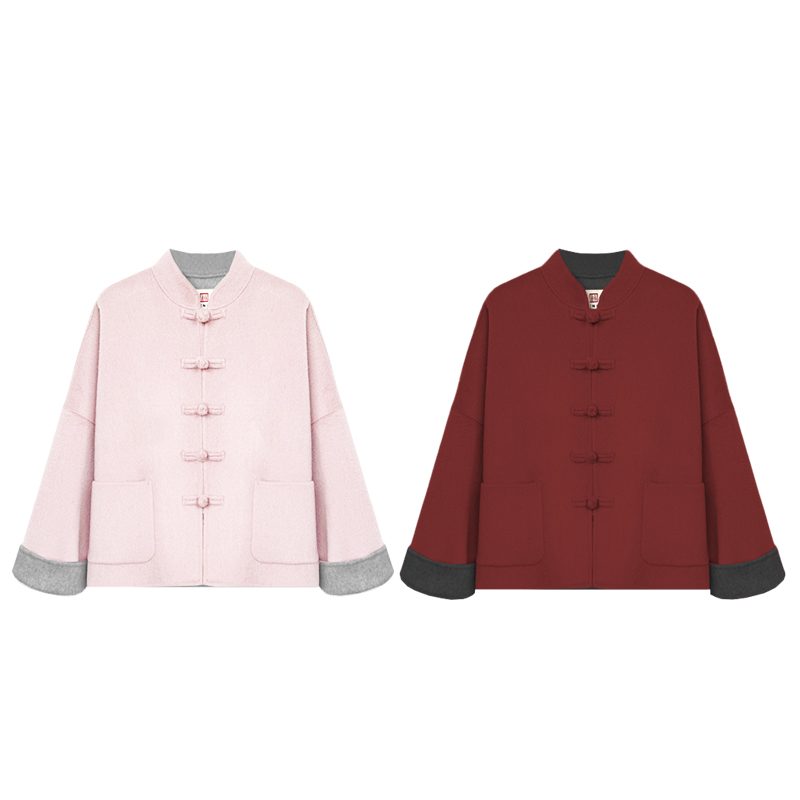 【橙庐】846000新中式羊毛羊绒双面呢大衣 秋冬盘扣复古风宽松毛呢