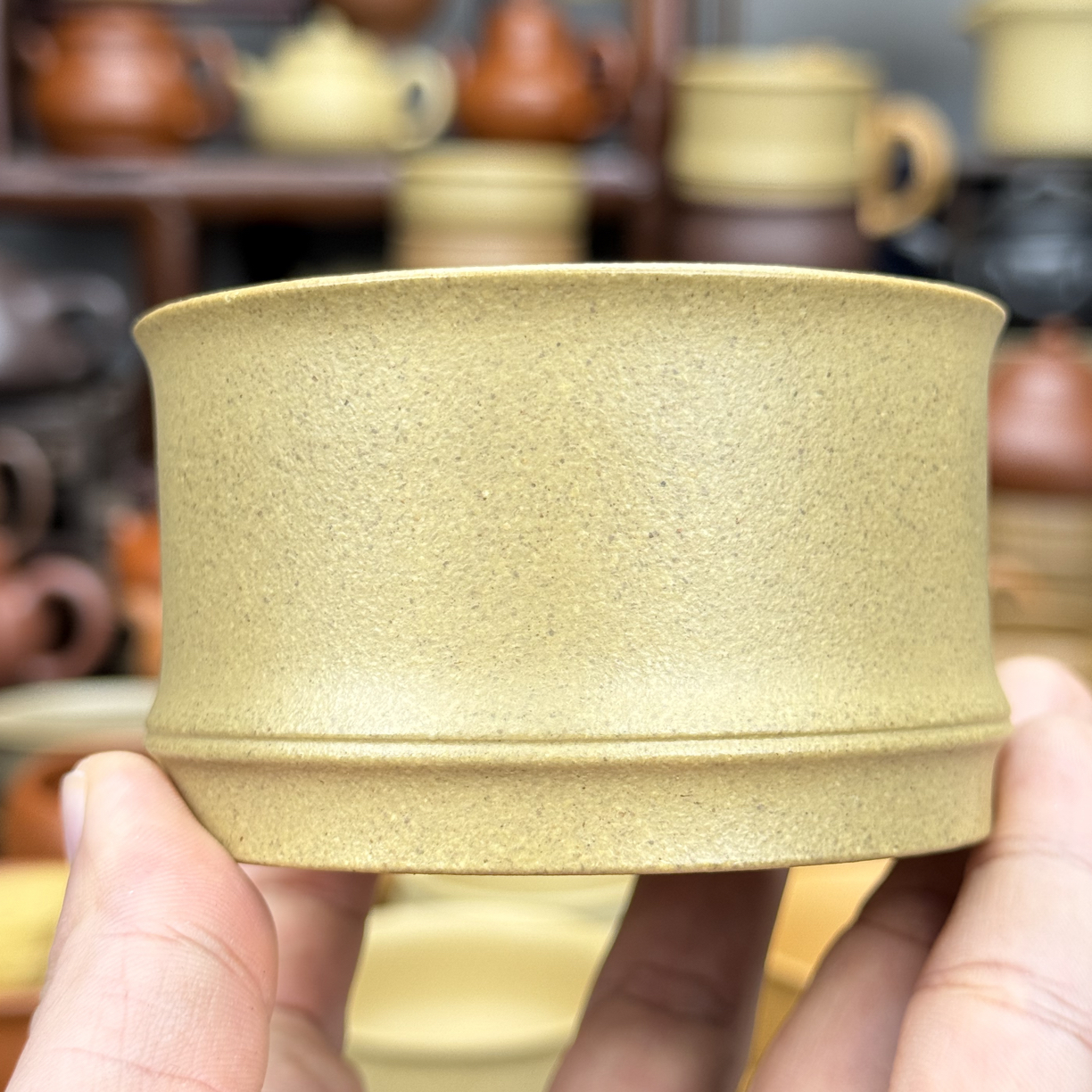 黄龙山原矿大水潭绿泥竹节杯主人杯150cc手工制作高端紫砂茶具