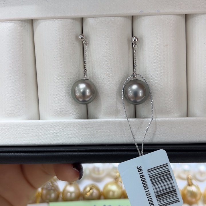 海水珍珠耳饰18K金镶嵌10-11mm