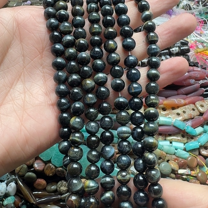 玛瑙/玉髓未镶嵌珠宝半成品一条8mm蓝黄虎