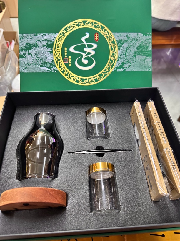 小叶推荐礼盒款禅意玻璃烛台防风沉香香薰底座 熏香料炉 一套装 