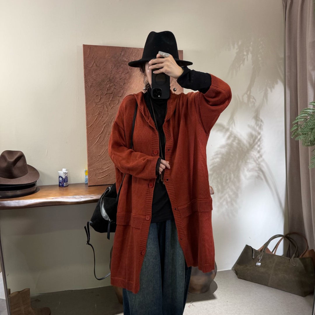 秋冬时尚韩版宽松连帽中长款针织开衫上衣  047#