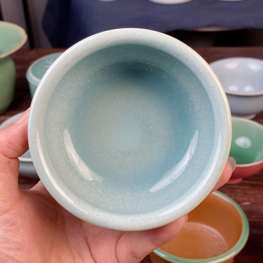 朱砂胎粉青釉禅定杯 不开片 