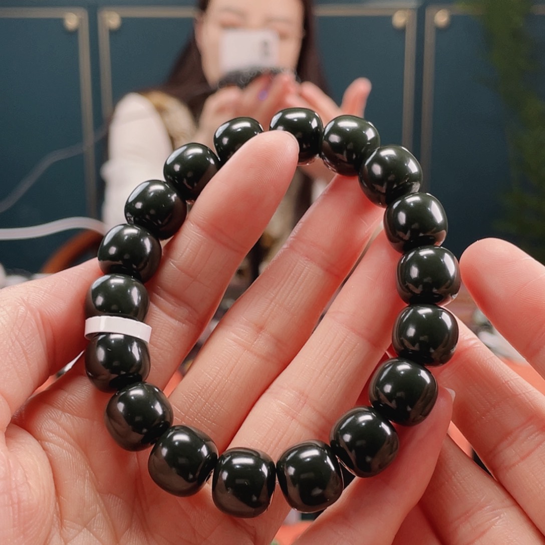 和田玉手串未镶嵌塔青卡11.12老型