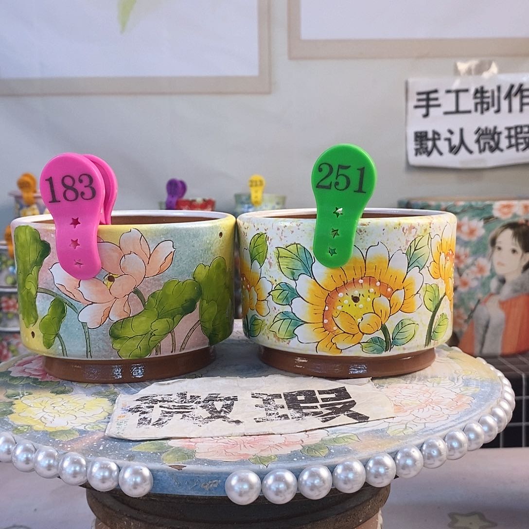 紫砂花盆红陶手绘花盆