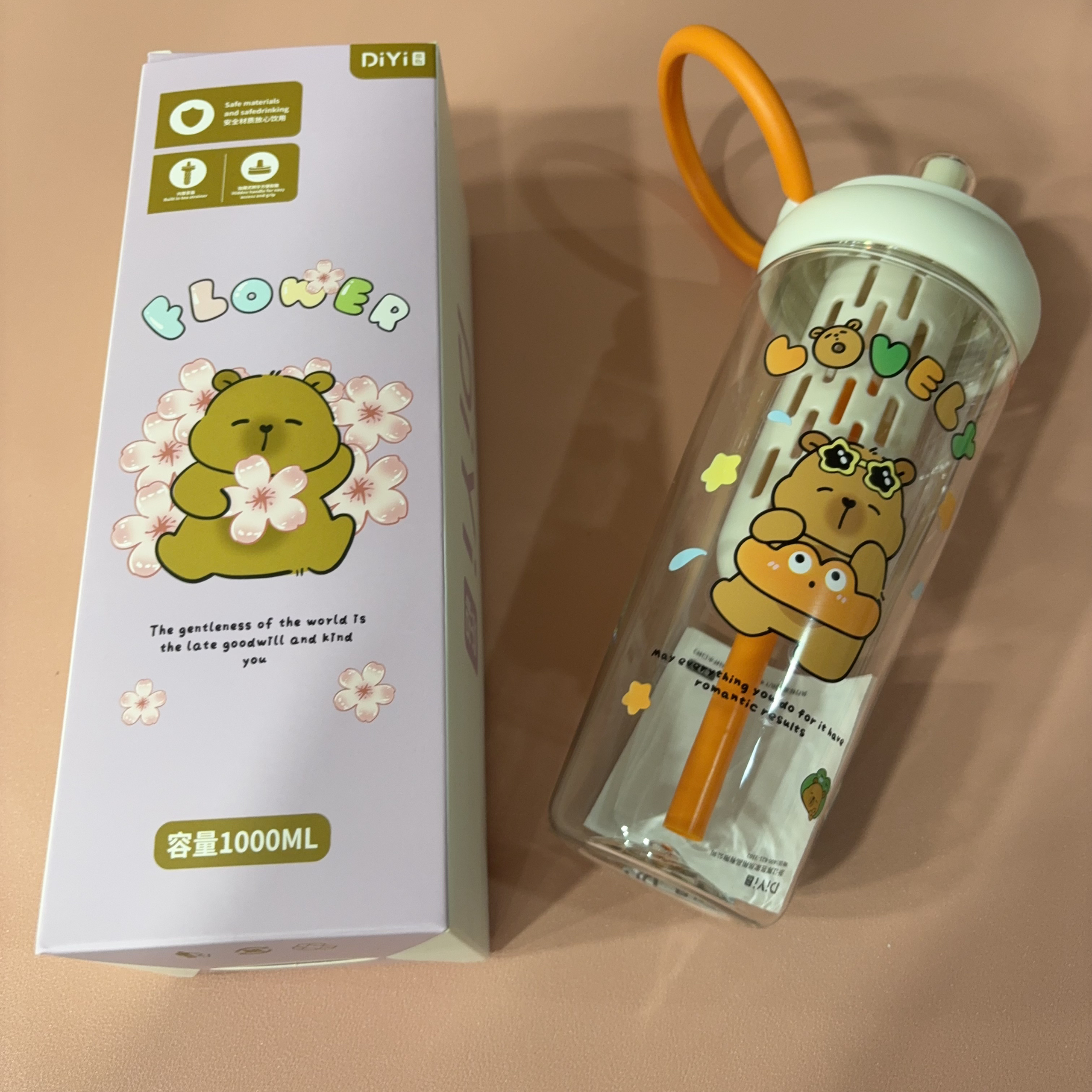 《1个水杯》卡皮巴拉夏季大容量吸管杯带茶隔便携杯户外学生运动