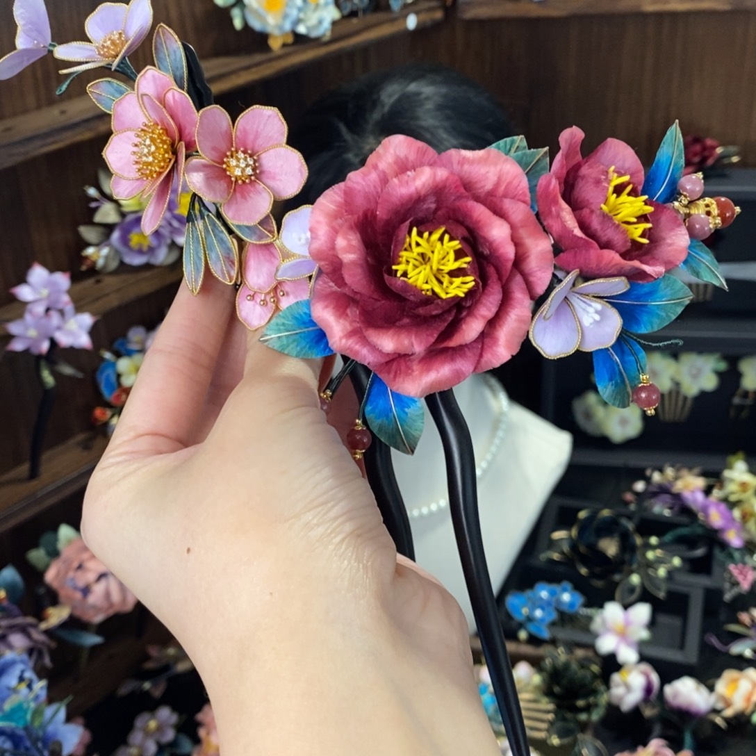 花****蚕丝非遗绒花古风发饰