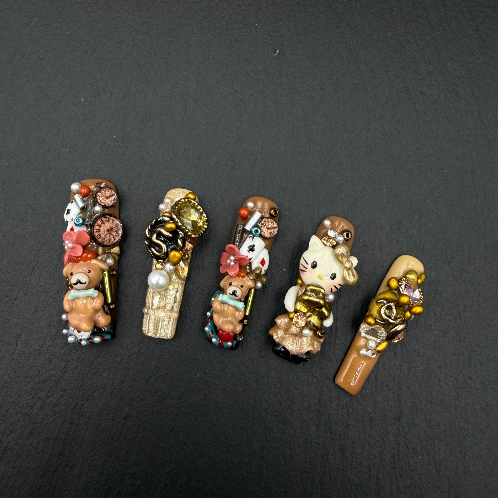 安夏 世家好友10片 纯手工重工设计Kitty熊款穿戴甲