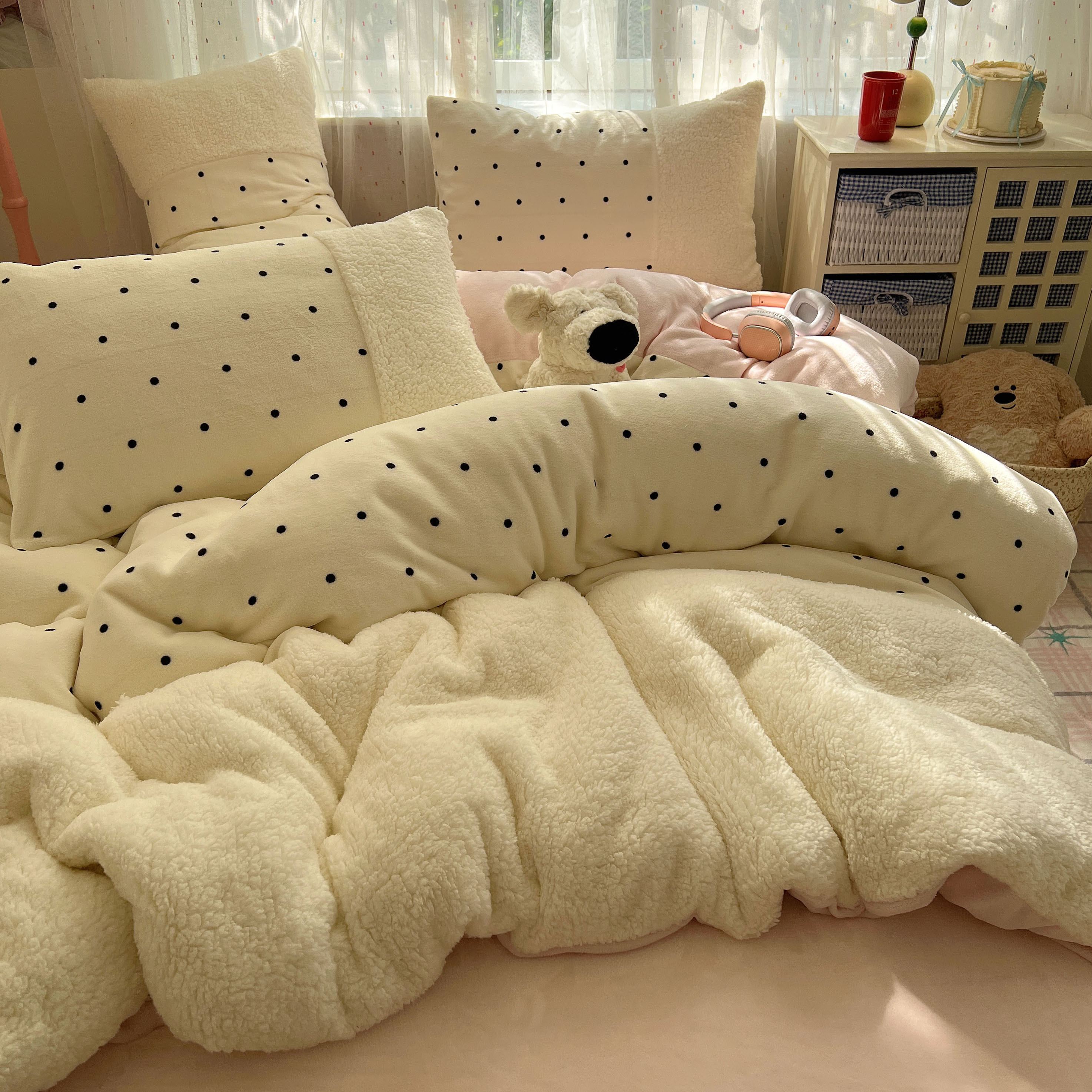 冬季加厚羊羔绒牛奶绒四件套拼接被套糯叽叽小清新加绒少女心床单