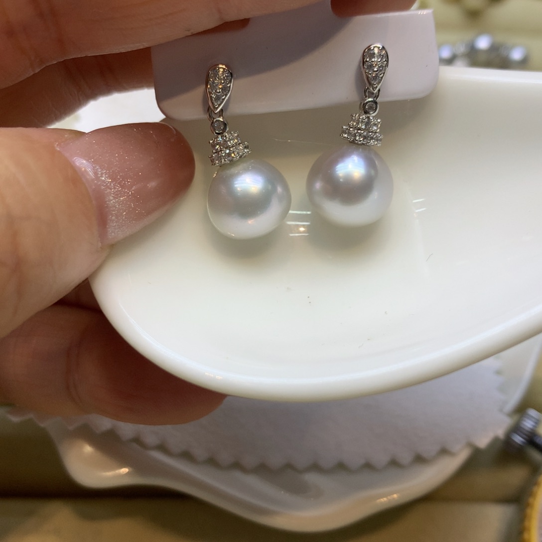 银S925镶嵌耳饰海水珍珠