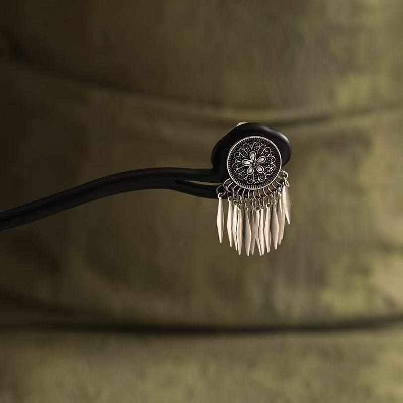 国风手工黑檀木发簪女后脑勺盘发簪子发钗U型簪子日常发钗簪子