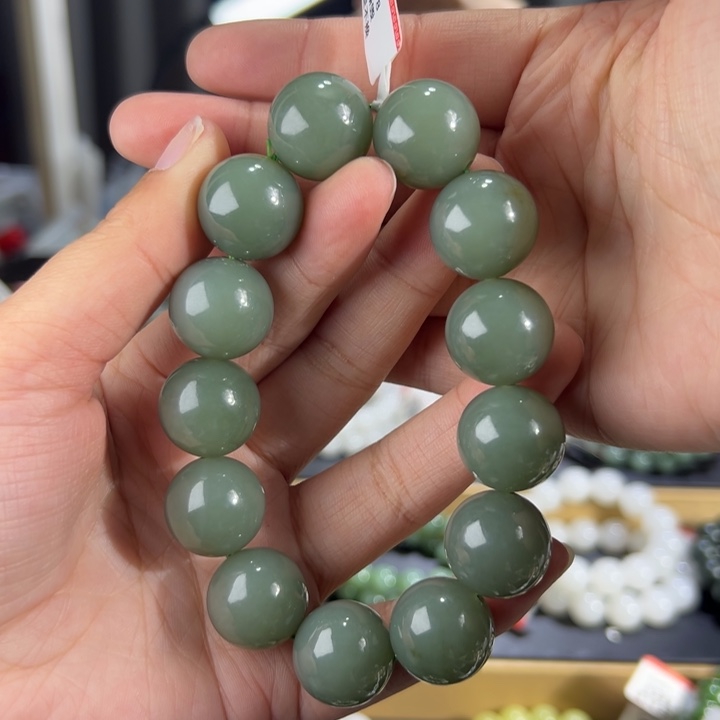 和田玉手串未镶嵌新疆且末蓝卡18圆珠