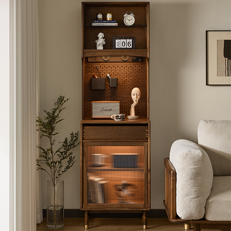 留意实木餐边柜沙发边柜酒柜黑胡桃木靠墙家用多功能收纳柜茶水柜