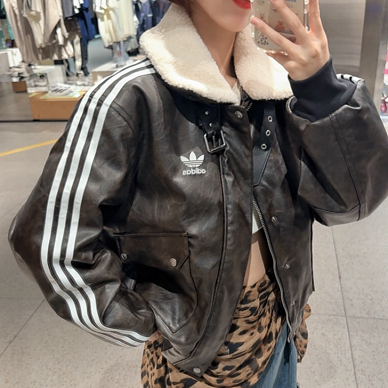 adidas/三叶草FW25 PU PAD JKT 宽松保暖运动长袖棉服KF3691