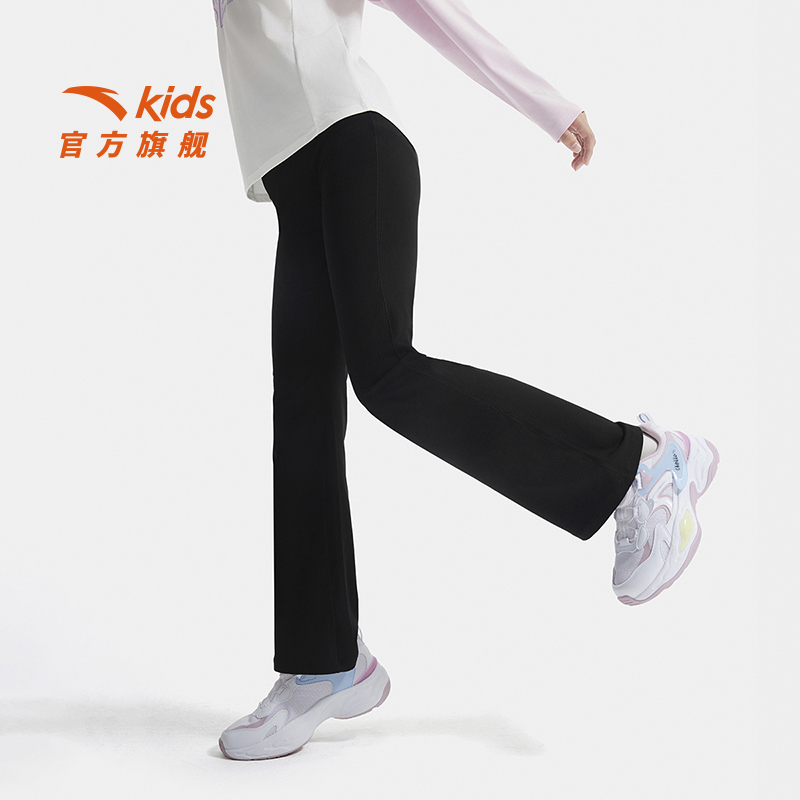 安踏儿童女大童针织运动长裤2025新款舒适亲肤紧身微喇裤子7713