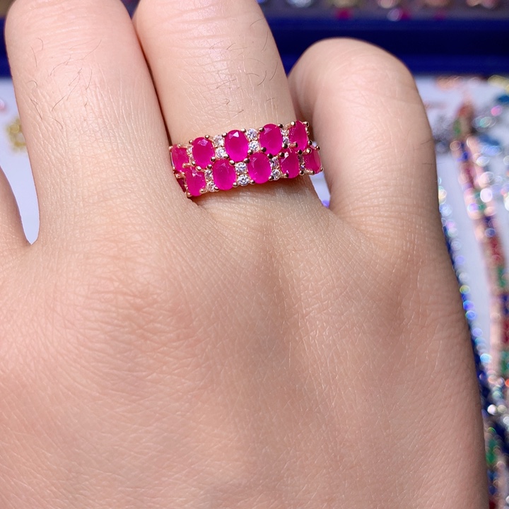 红宝石戒指银S925镶嵌