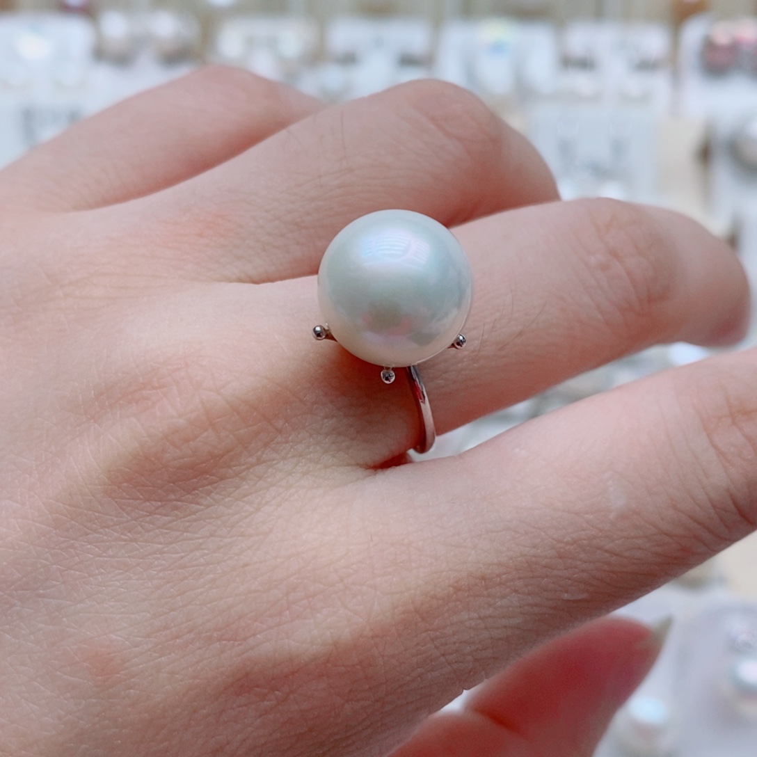 戒指银S925镶嵌淡水珍珠