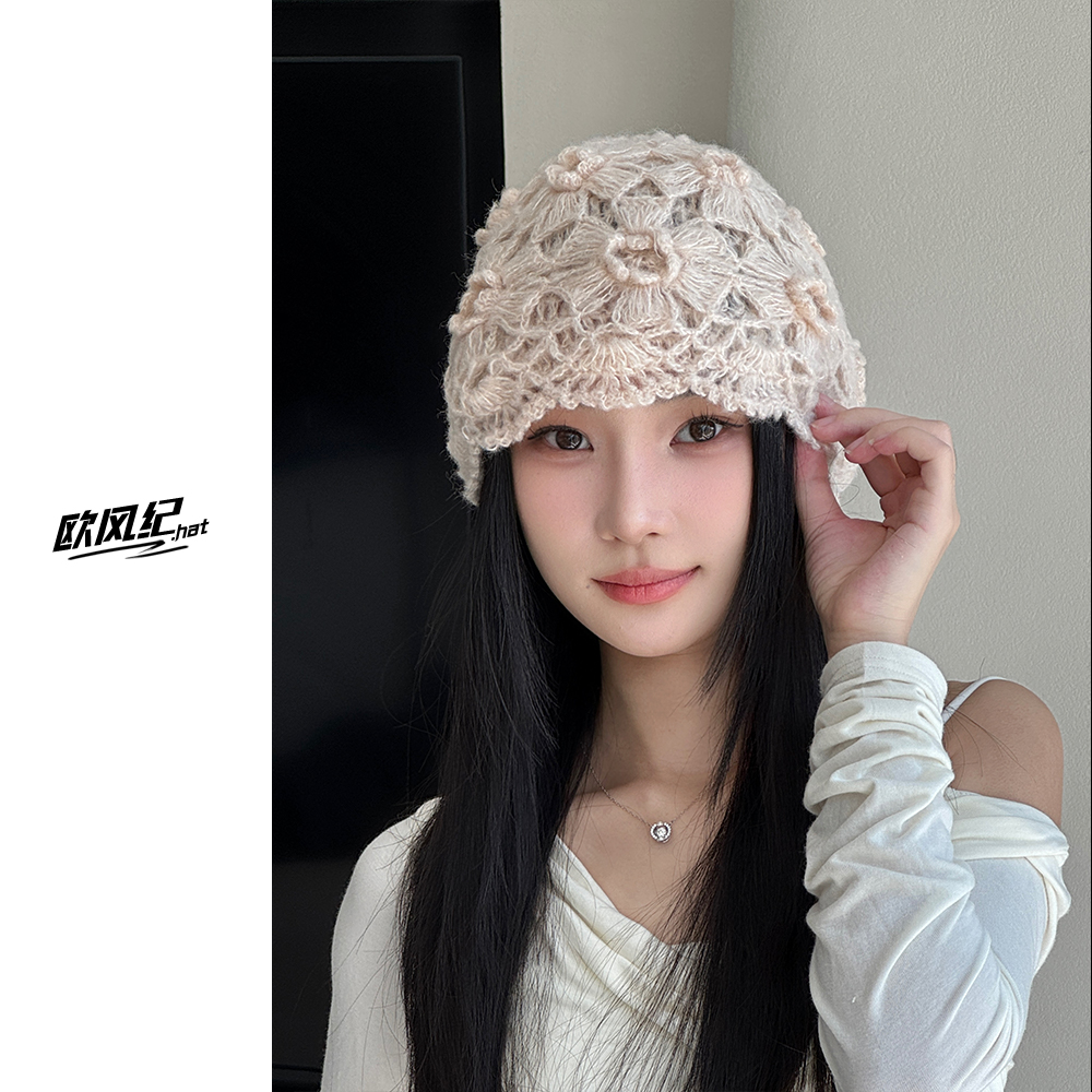 【复古双层手工钩花包头帽】秋冬保暖百搭针织帽时尚套头毛线帽女