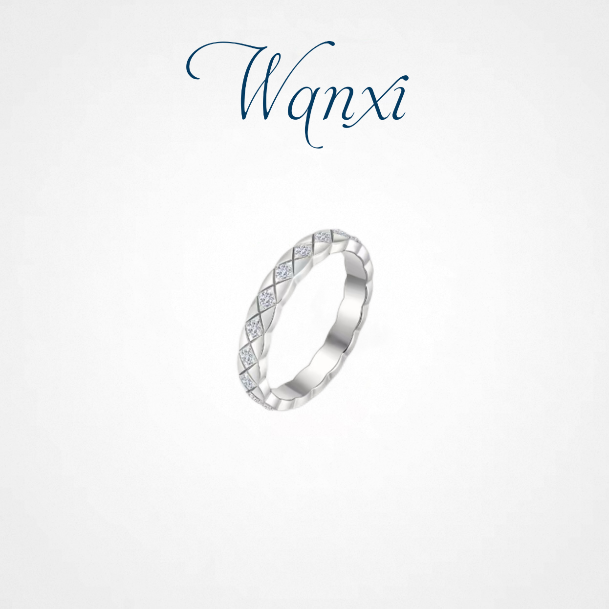 WANXI 高定菱格窄版镶钻戒指经典法式设计感