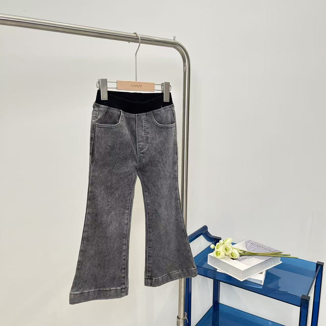秋冬女童加绒牛仔长裤深碳灰色 2444卓系