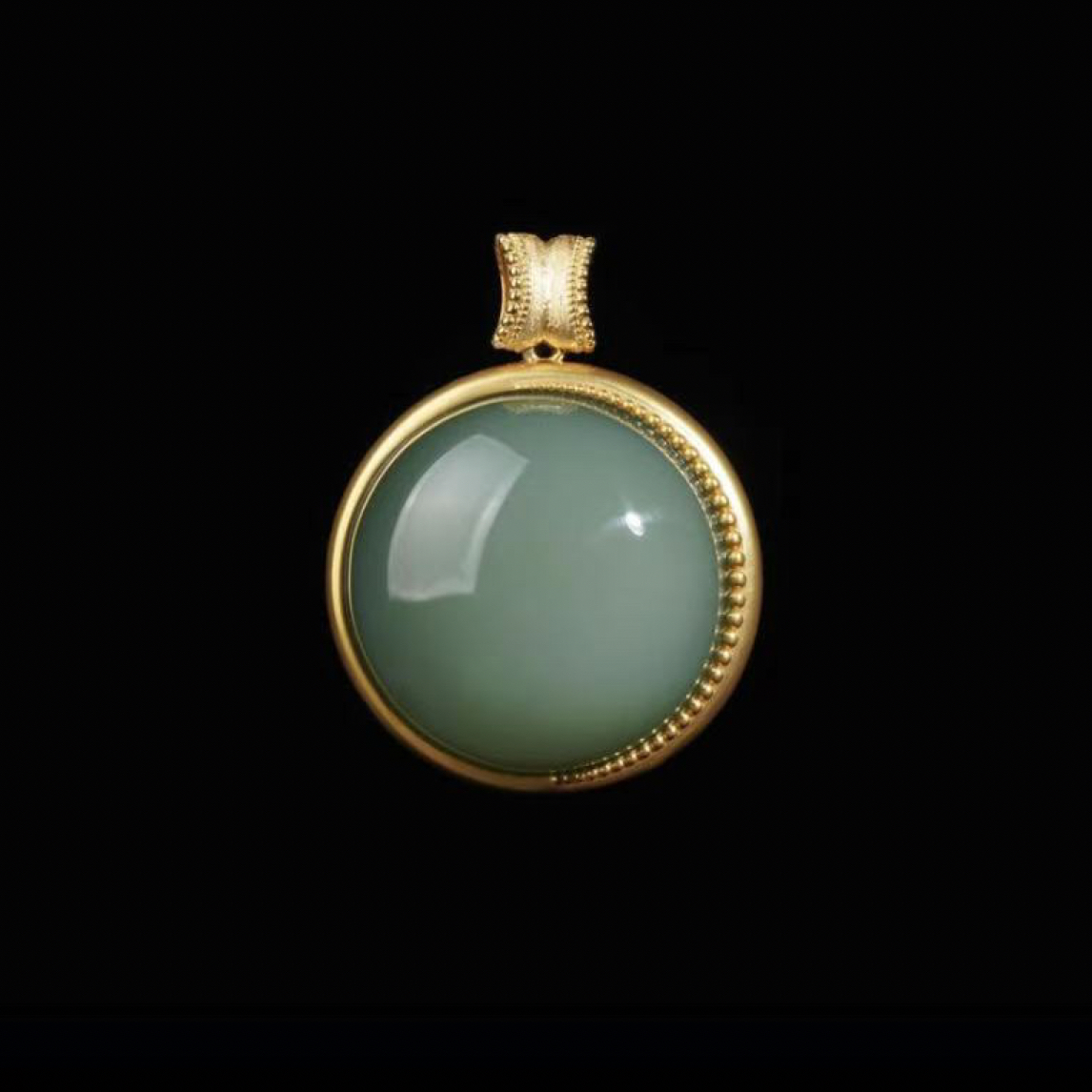 【华林同庆】首发价18k金和田玉瓷蓝蛋面吊坠 19*11.8mm不含链 LM09