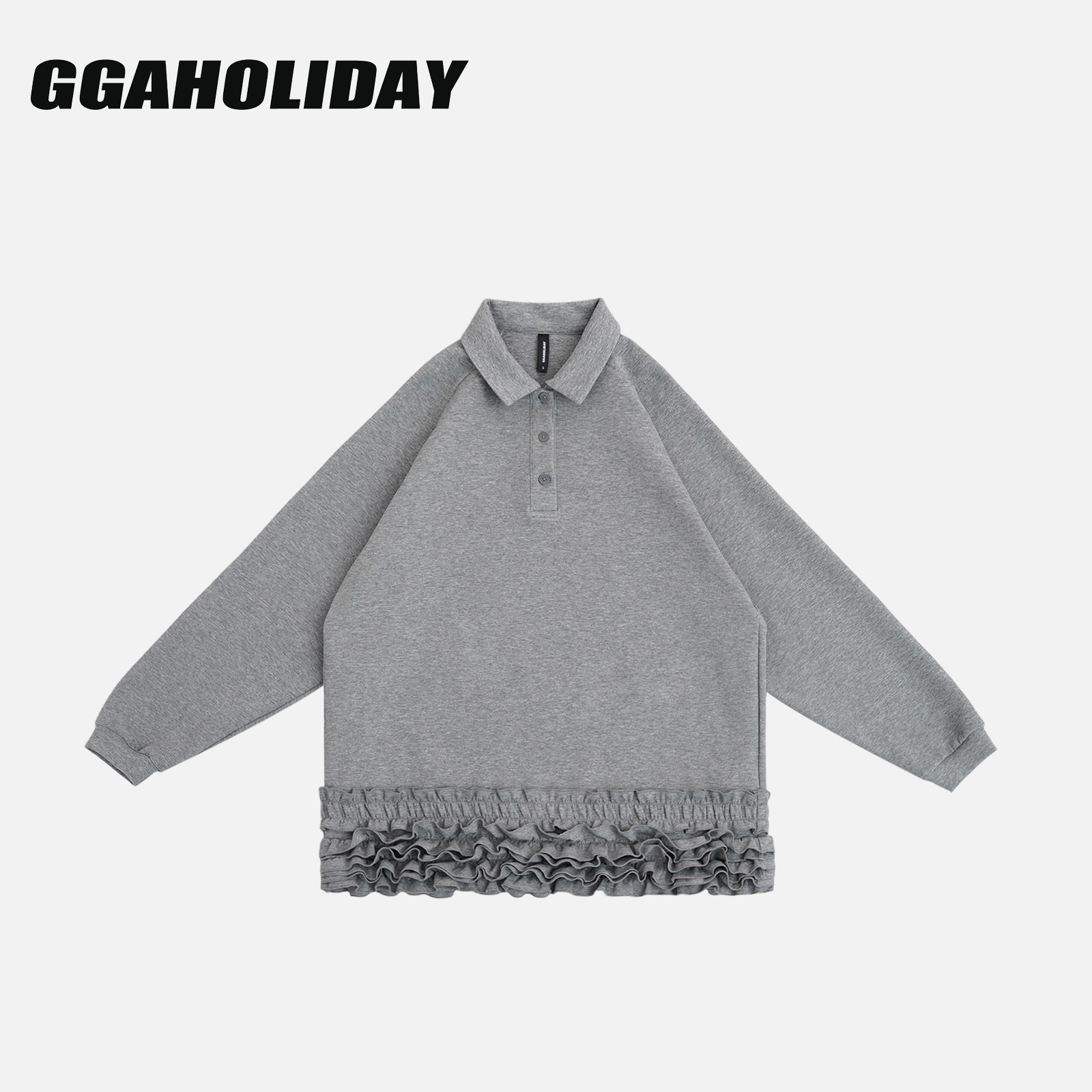 GGAHOLIDAY秋冬休闲百搭宽松简约时尚翻领高级显瘦花边卫衣153192
